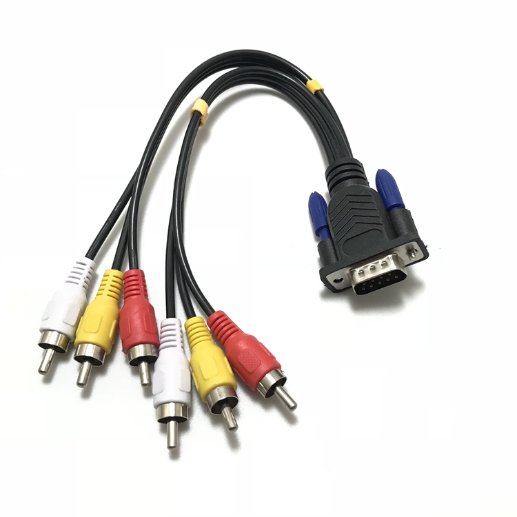 VGA male HD15 male to 6RCA male lotus head three-color molded audio and video cable