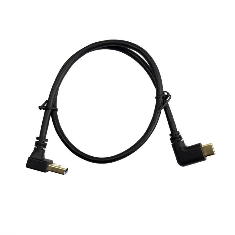 USB3.0AM male bend to TYPE-CM male side bend gold plated seamless stretch head OEM ODM wire